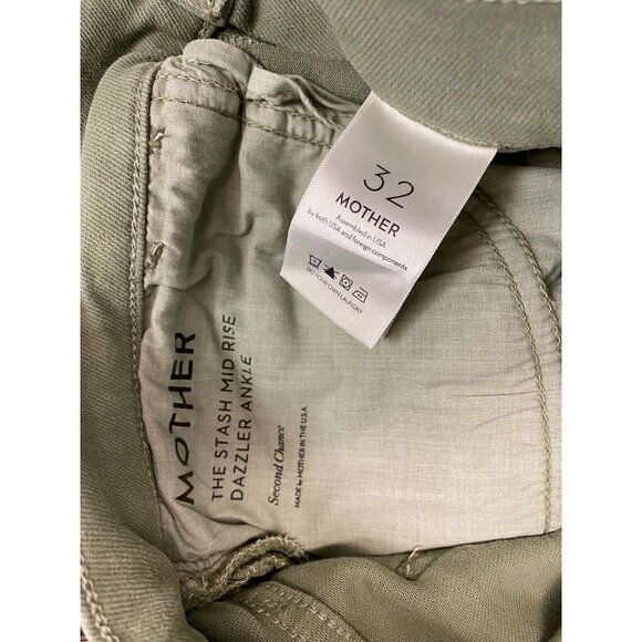 MOTHER Jeans Sz 32 STASH MID RISE DAZZLER Straight ANKLE In oil green New NWOT - Picture 4 of 7